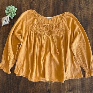 Talisman | Sundance Catalog Smocked Boho Peasant Blouse, Pumpkin Spice, Size S/M